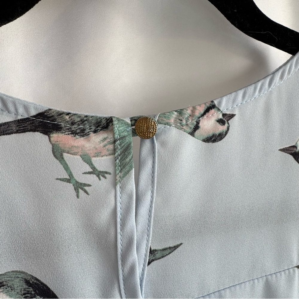 West Moon Blue Bird Print Blouse Medium Made in LA Cottagecore Whimsical Top - Picture 10 of 12